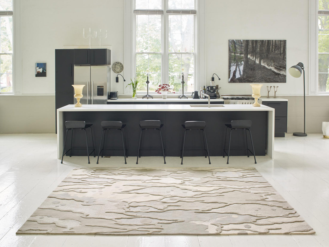 Ocean Natural wool area rug by Angela Adams in soft natural beige