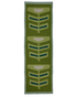 A pterapod grass runner with a retro mid-century modern design, featuring three stacked stylized leaf motifs in olive green, light green, teal, and cream, bordered by a light blue-green edge.