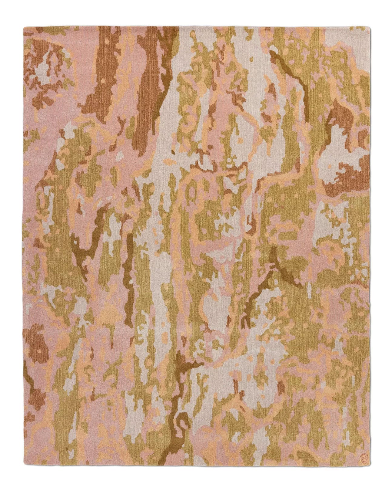 Bark Bloom wool area rug by Angela Adams in soft blush bloom