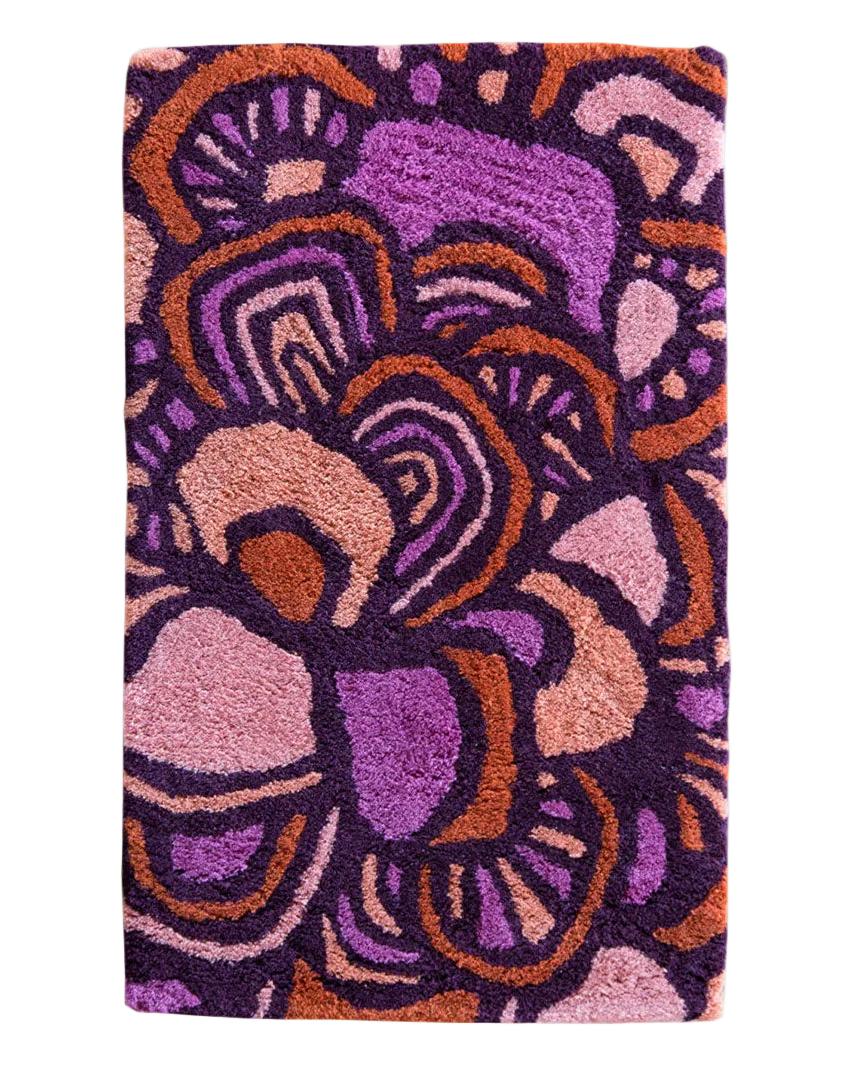 Maeve Tulip wool area rug by Angela Adams in blooming tulip purple