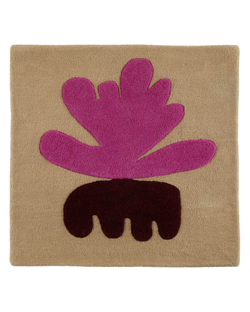 Sea Flower Rugosa wool area rug by Angela Adams in rosy rugosa pink