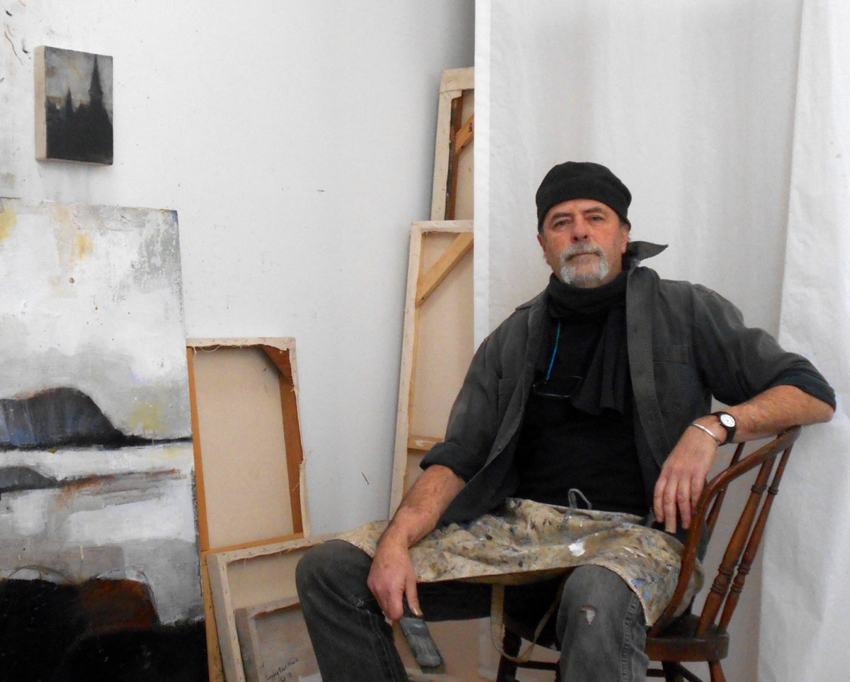 Tom Hall artist Maine Sebago in studio