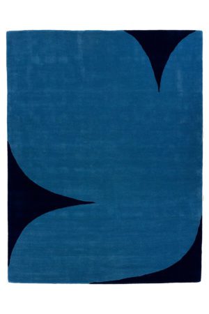 A tonal blue dove pattern on a modern area rug by Angela Adams