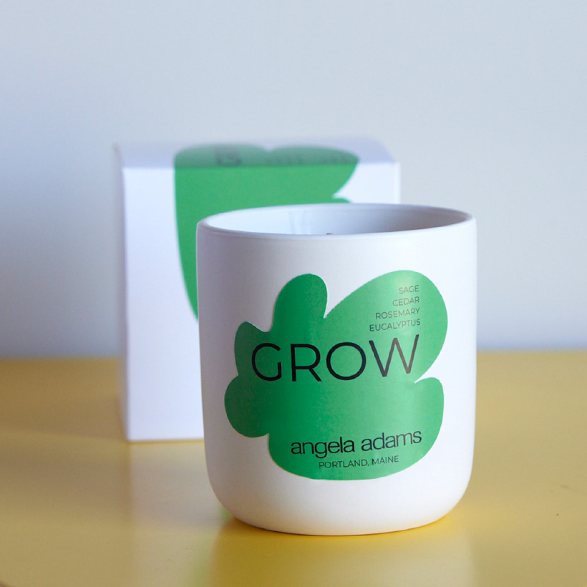 Angela Adams Grow Candle with green label