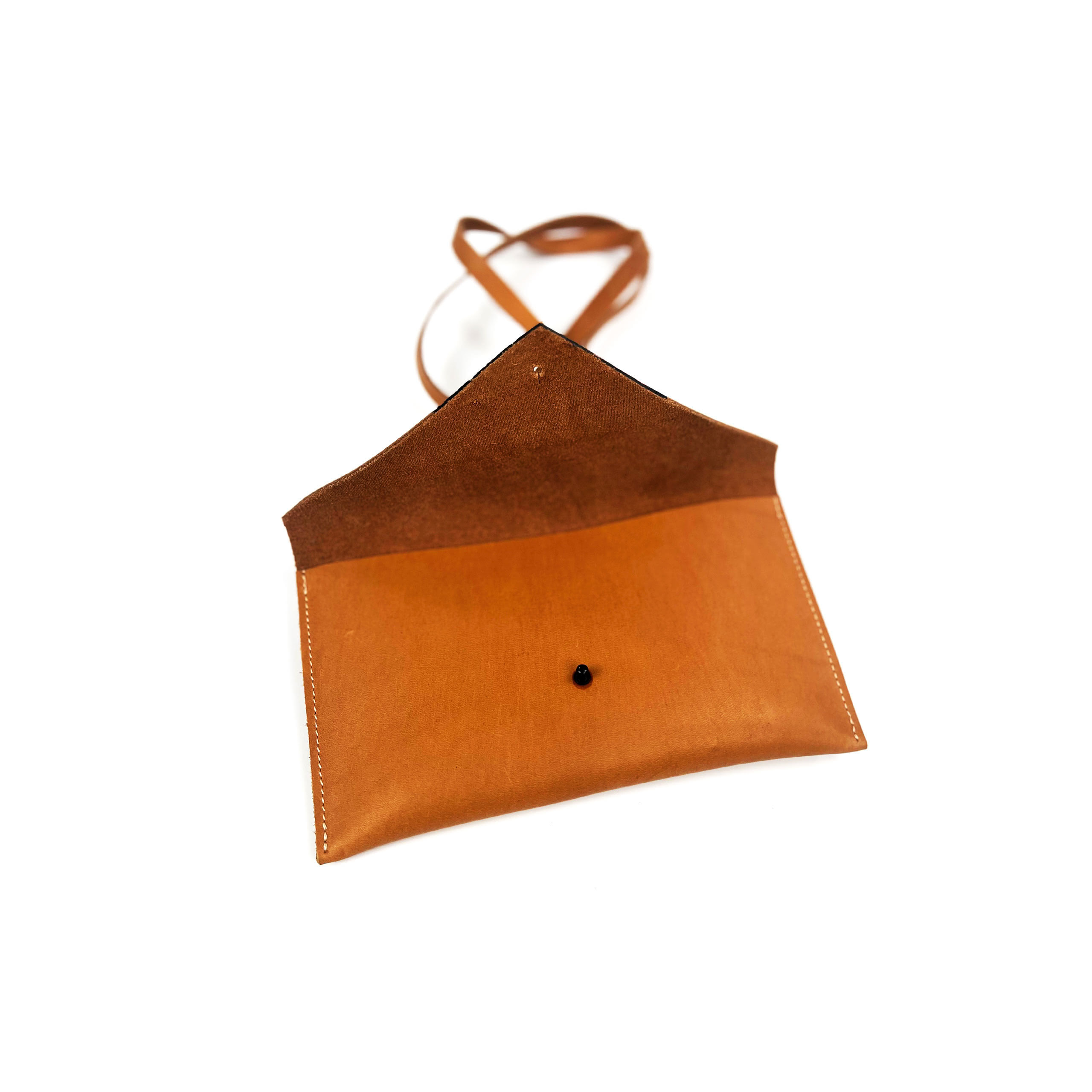 A brown and tan leather shoulder purse as seen from the front, isolated on a white background.