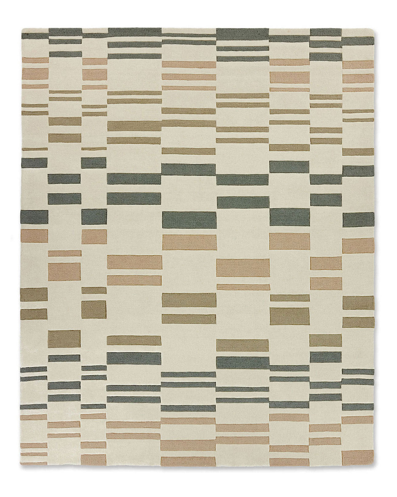 Luxury plush new zealand wool area rug in neutral tones with a geometric pattern.