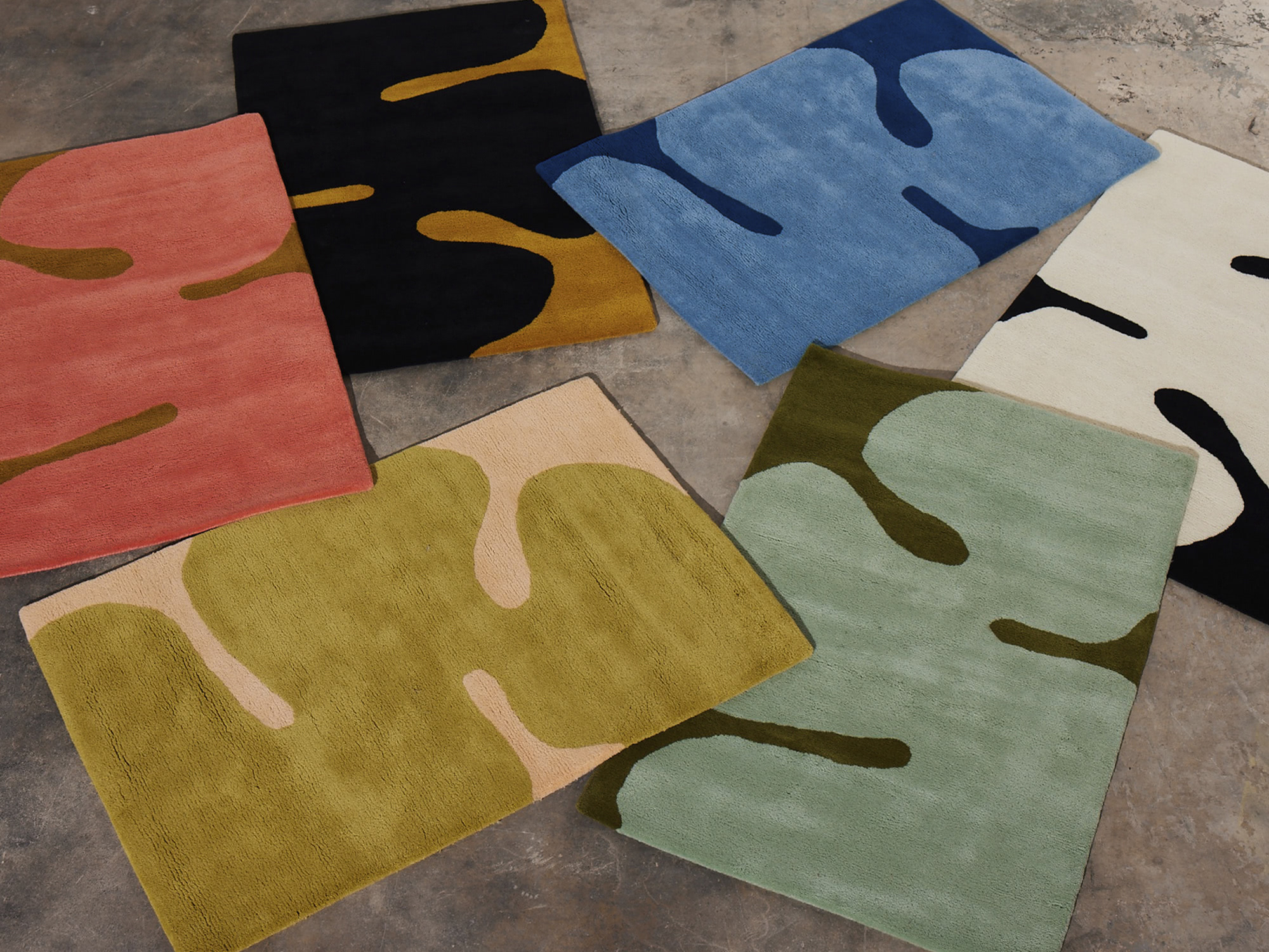A series of rugs all in the same organic pattern but different colors called Astrud