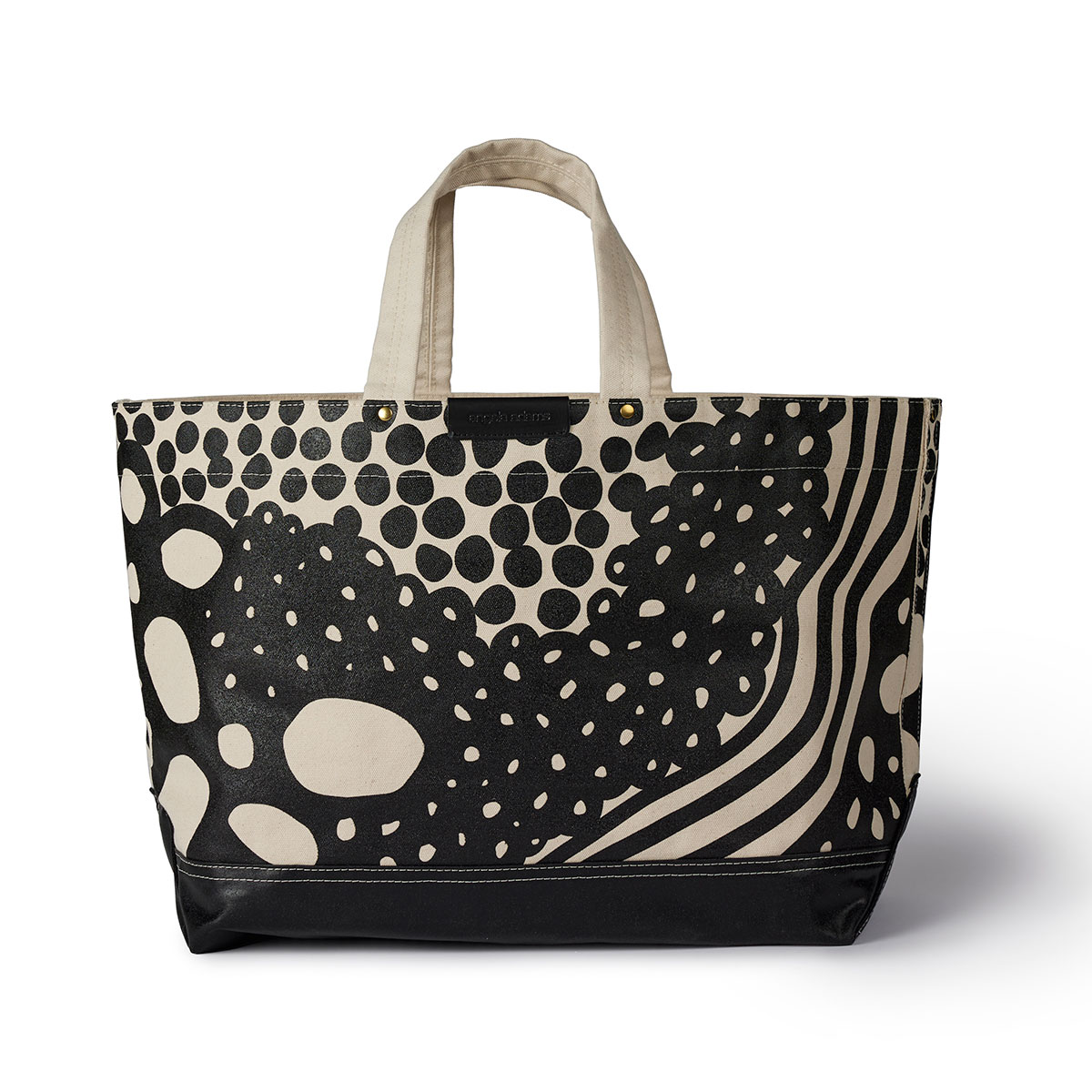 Black and tan colored tote by Angela Adams