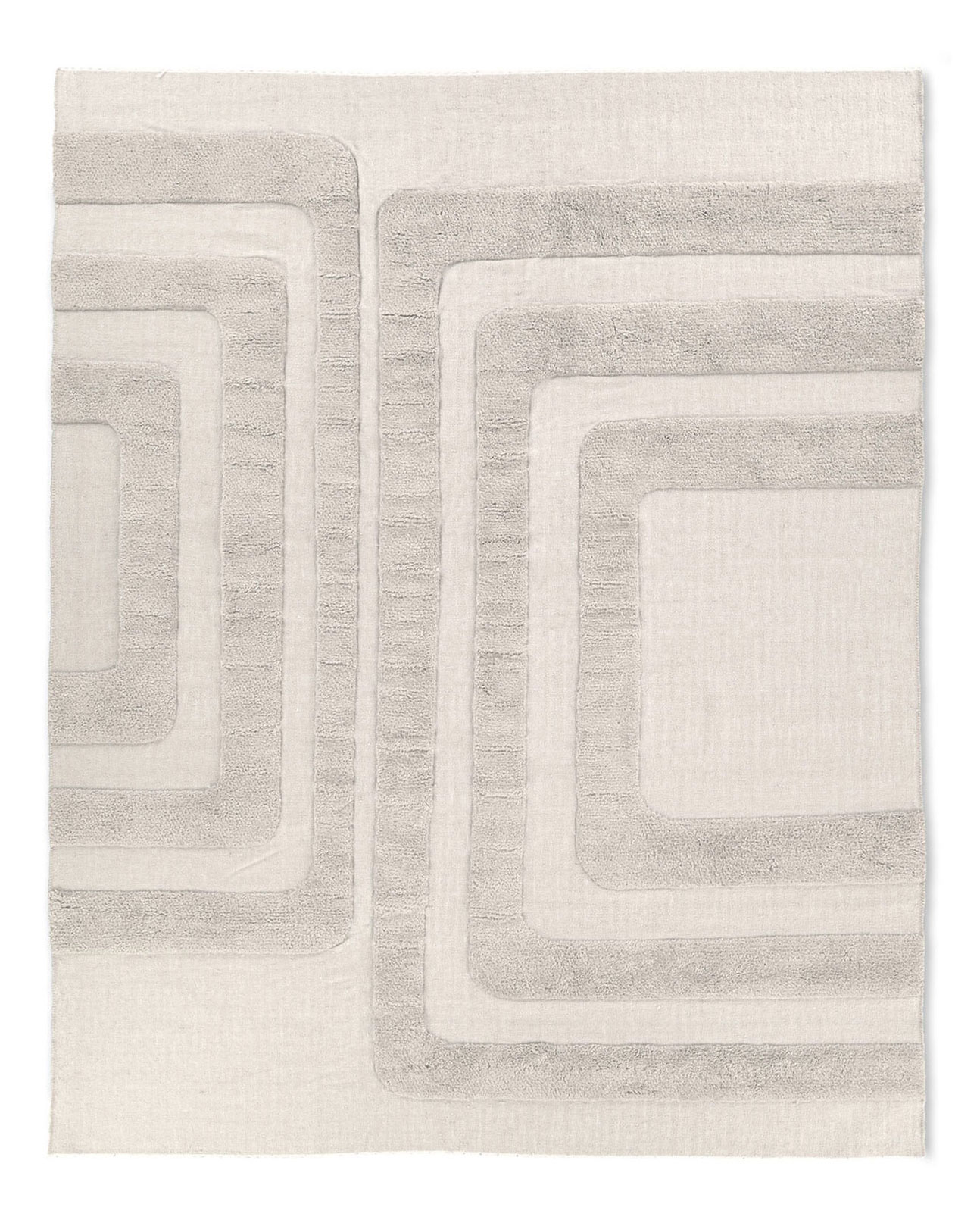 Woven cream area rug with tufted organic archways and soft shapes.