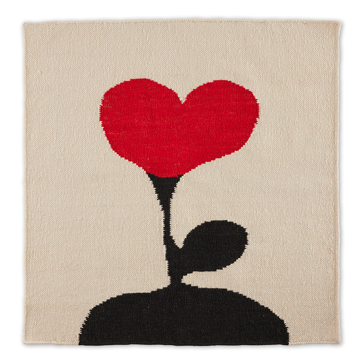An abstract square red heart, and beige background rug named Love Blossom Crush.