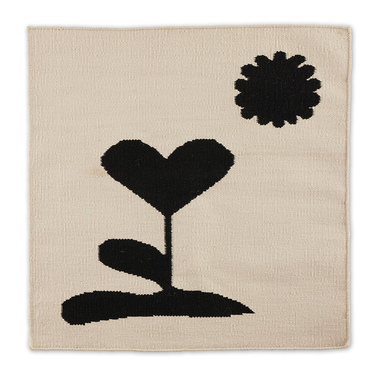 An abstract square beige and black green rug named Lovely Day Love.