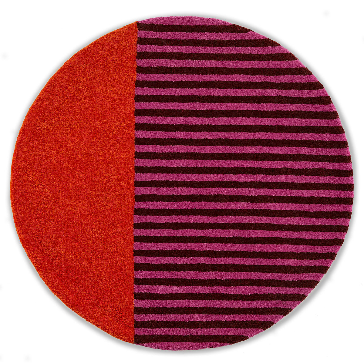 An abstract circle, pink and red rug named Punk Vivienne.
