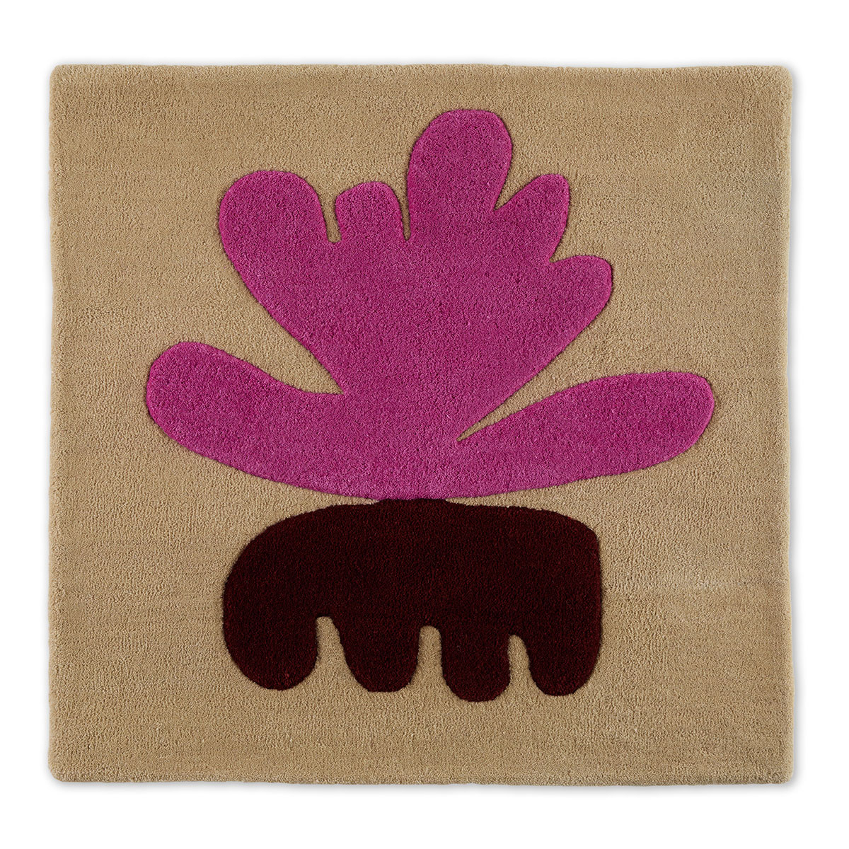 An abstract tan, pink, and brown rug named Seaflower Rugosa.