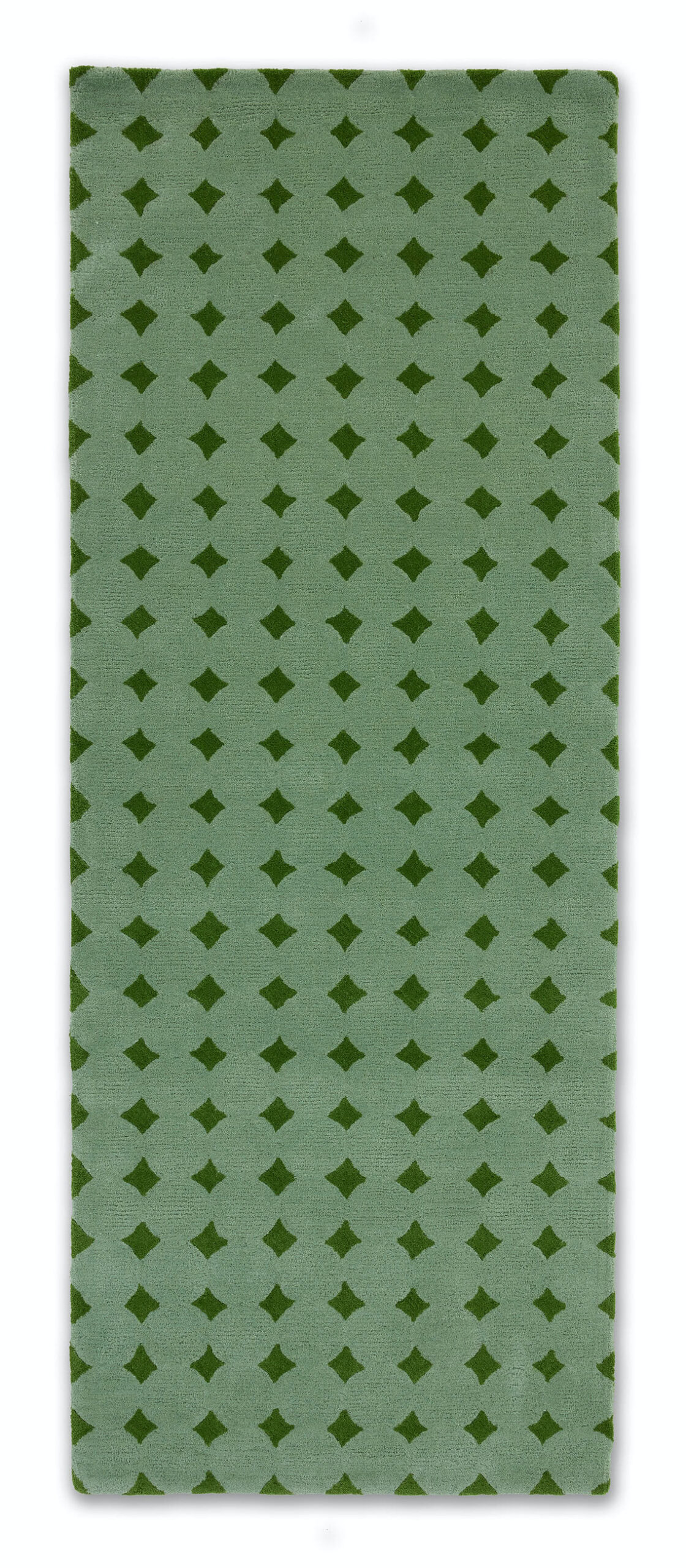 A green runner rug in 3 foot by 8 foot length called Bongo Fresca
