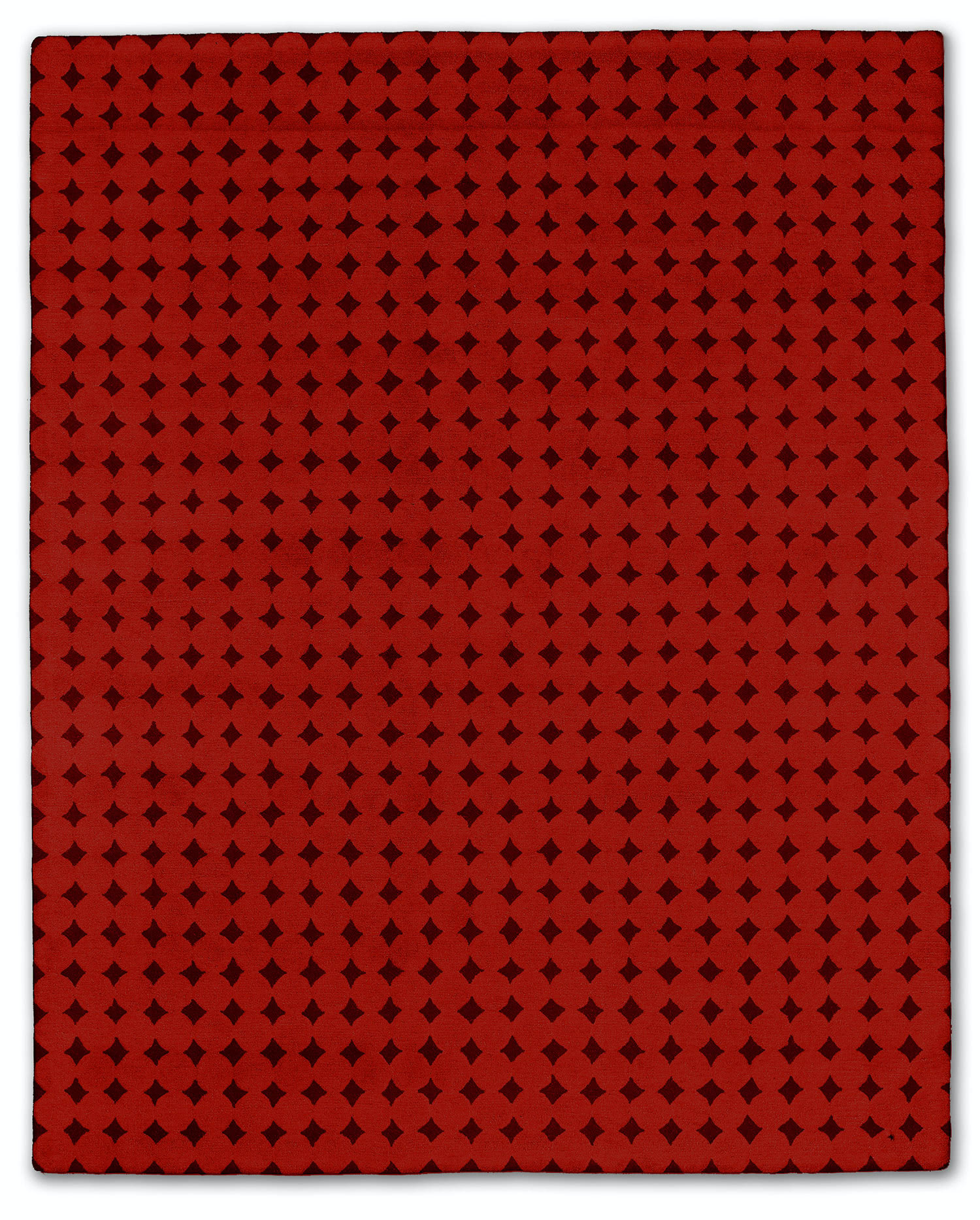 An 8 by 10 foot red rug called Bongo Passion