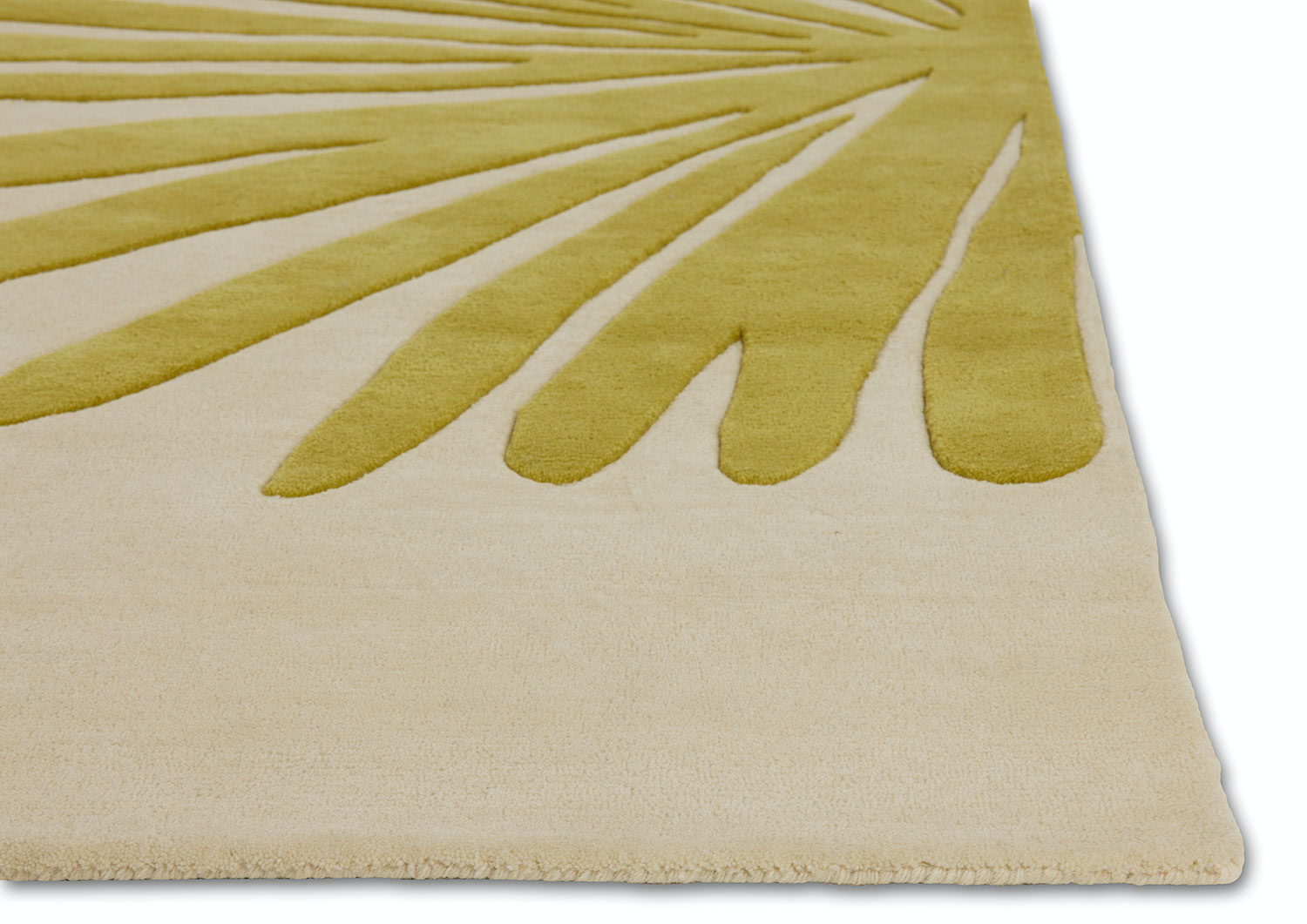 A detail of a modern area rug in yellow called Daisies Sunny