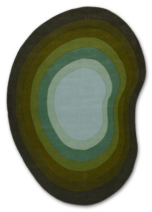 A green gradient area rug called Pool Woodland in the shape of a pool