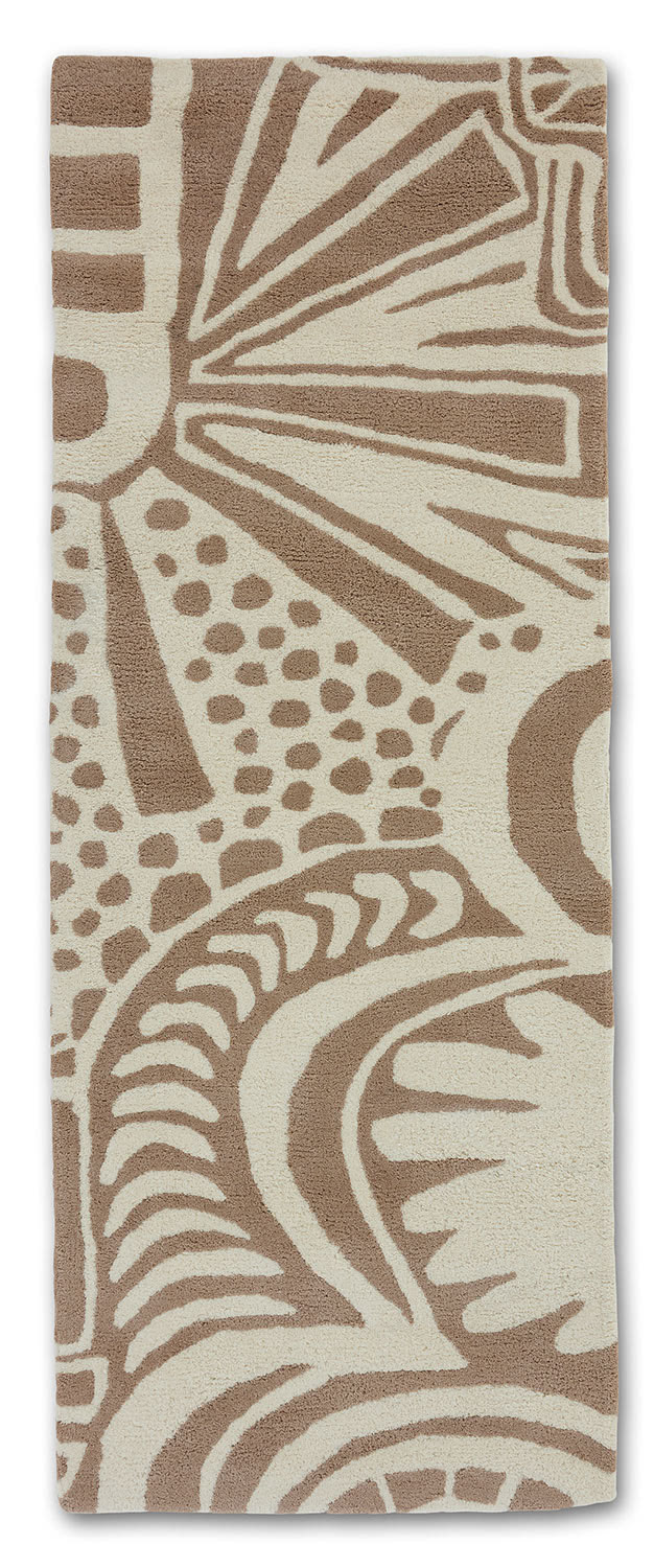 A neutral colored, modern 3 foot by 8 foot runner rug called Storybook by Angela Adams